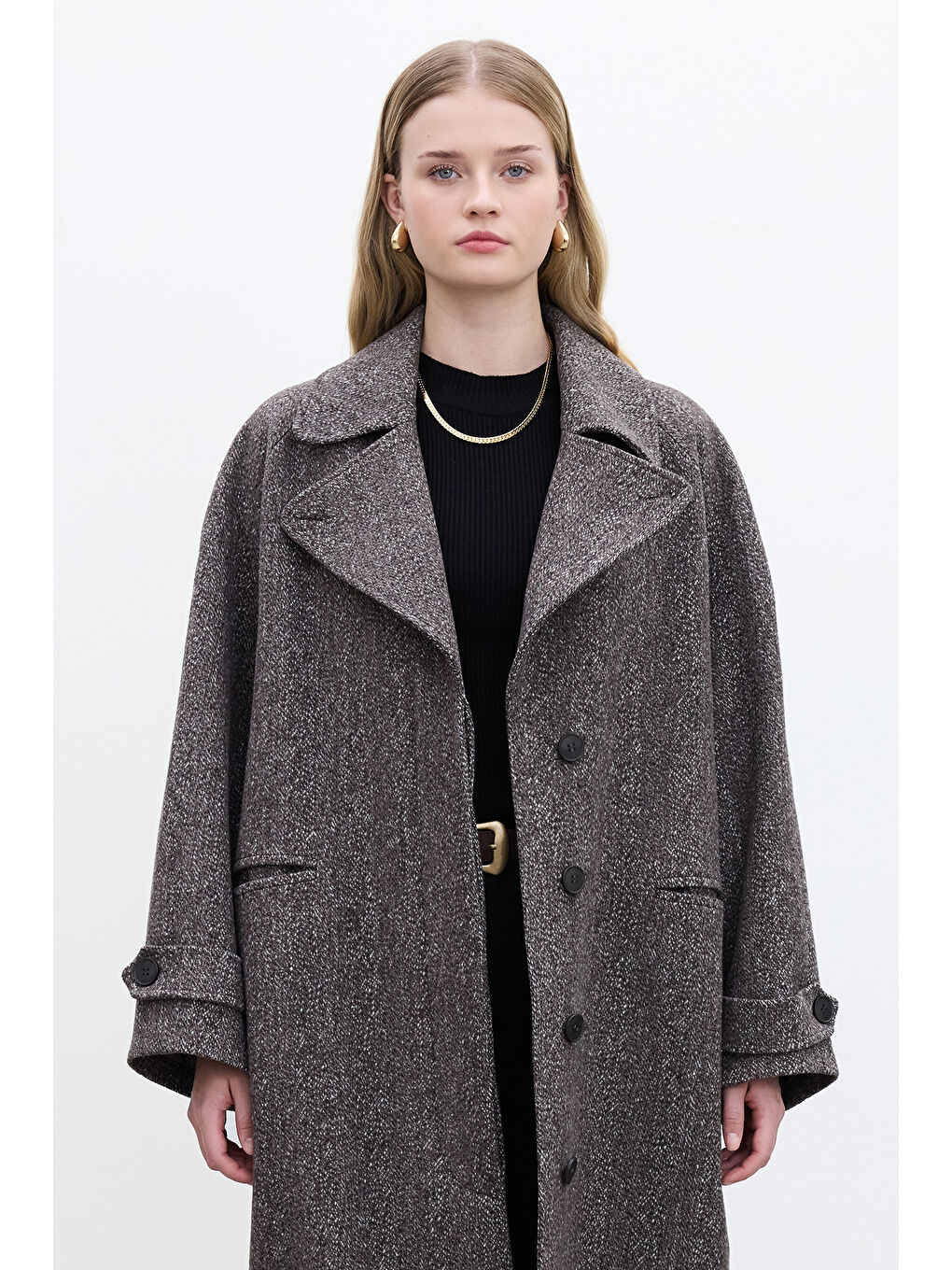 Bej Asimetrik Kapama Kaşe Kaban Vizon-2