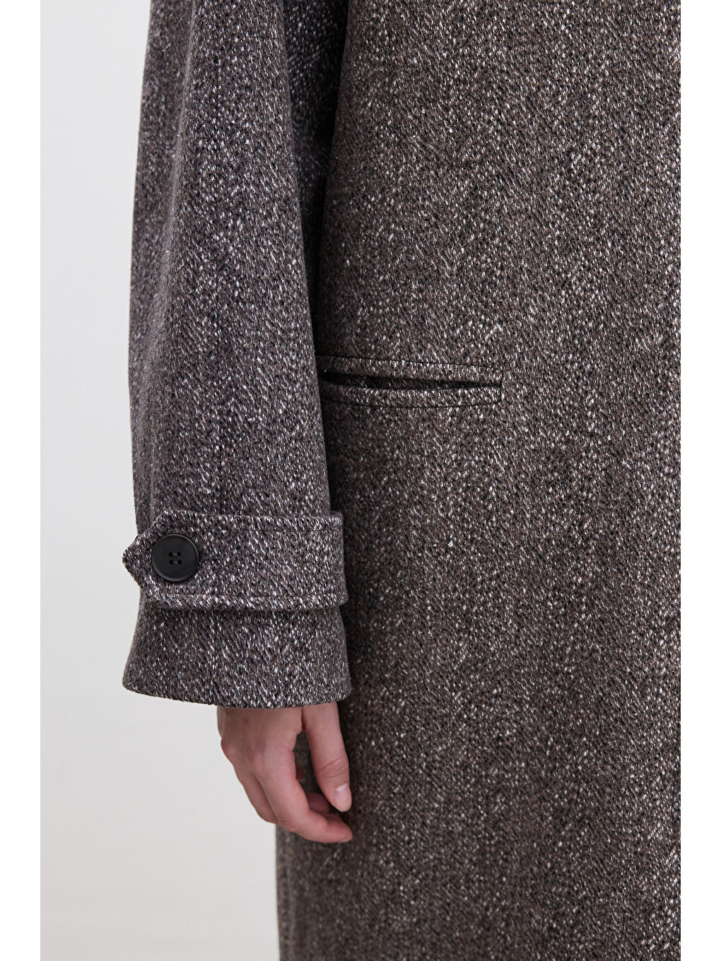 Bej Asimetrik Kapama Kaşe Kaban Vizon-4