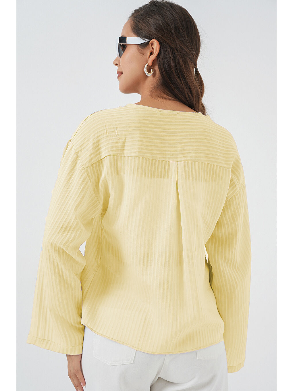 Kadın Önü Bağcıklı Bluz 952 - Sarı-2