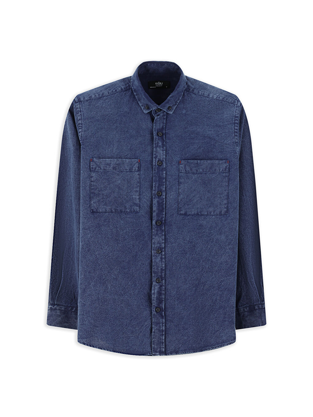 İndigo Uzun Kol Regular Fit Desenli Pamuk Düğmeli Yaka Denim Görünümlü %100 Pamuk Gömlek