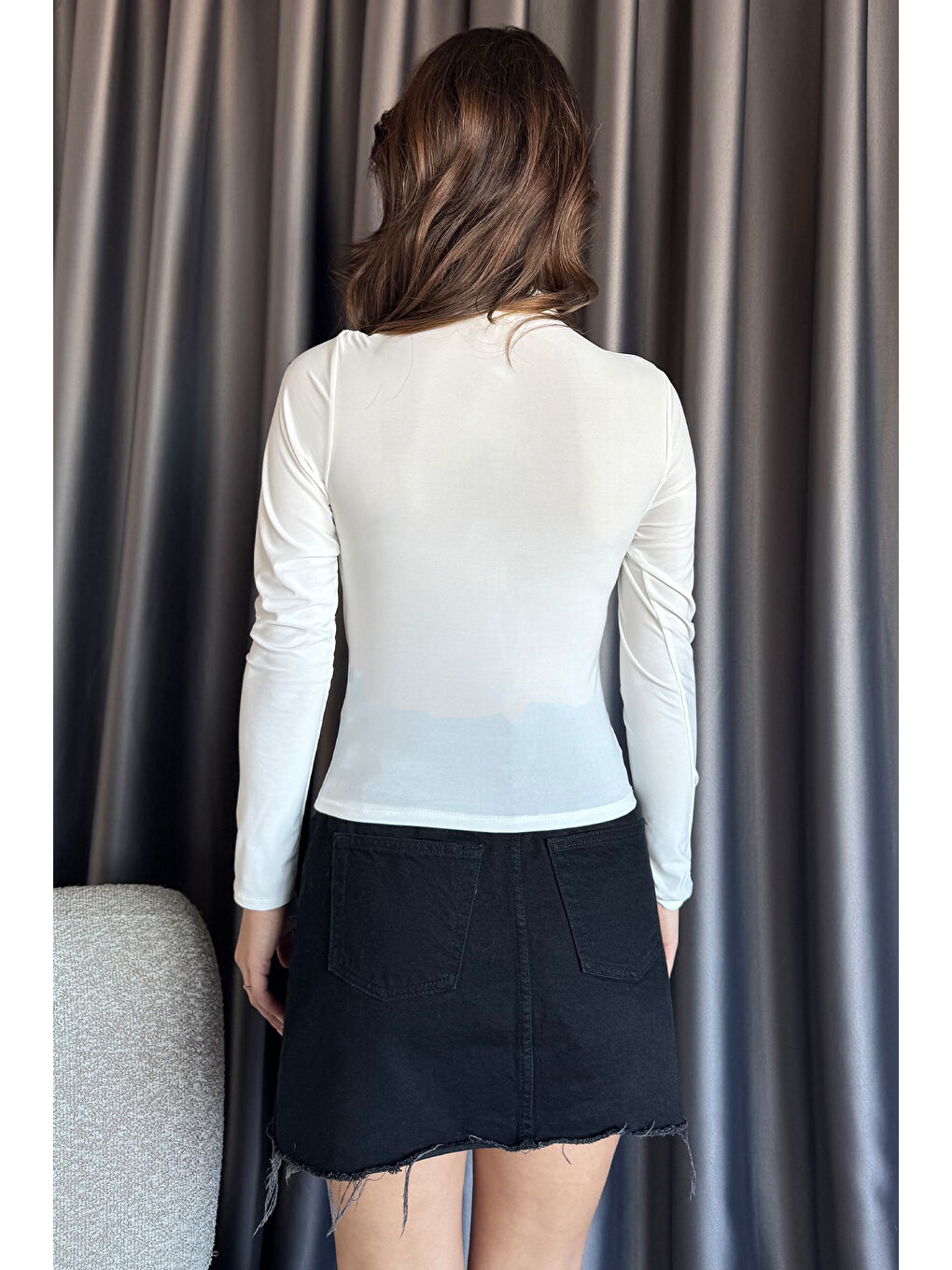 Ekru Kadın Bel Ve Omuz Drapeli Bluz-3