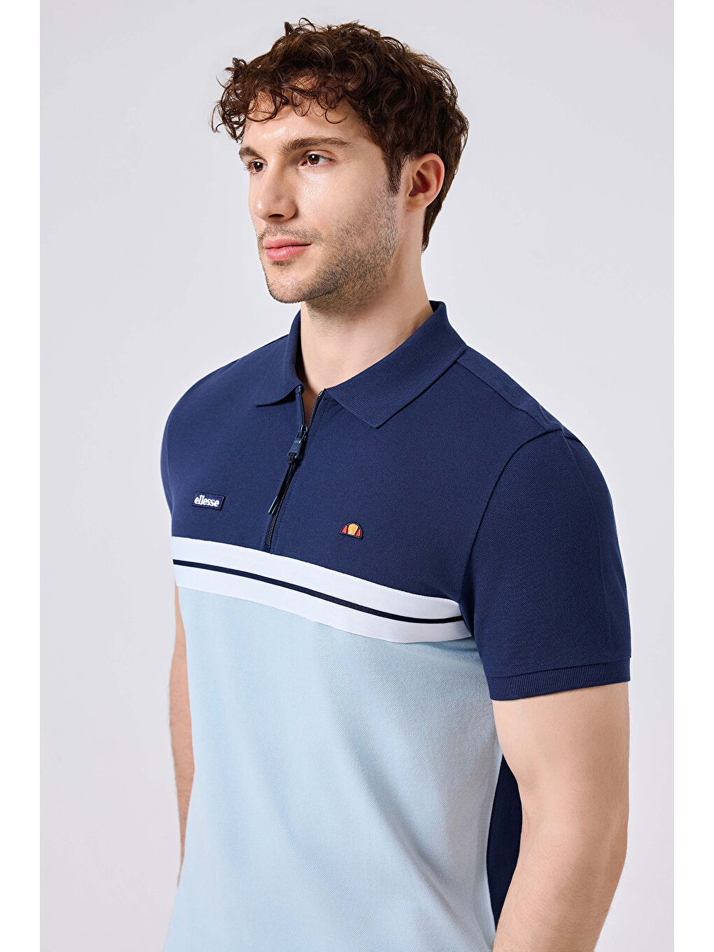 Mavi % 100 Pamuk Renk Bloklu Fermuarlı Polo Yaka T Shirt 6SM5015 BBL-1