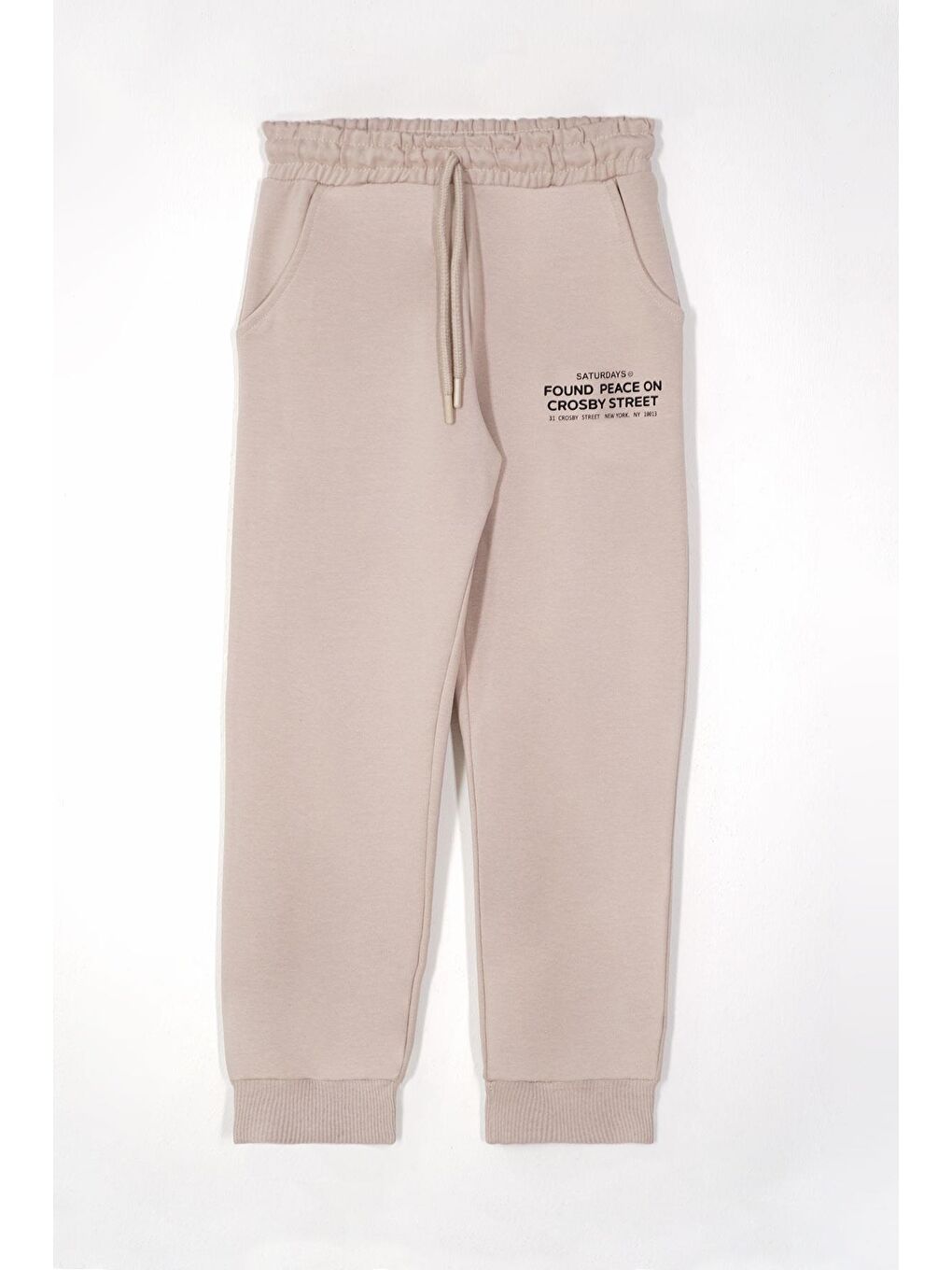 Bej Baskılı Bağcıklı Taş Rengi Renk Erkek Çocuk Eşofman Tek Alt