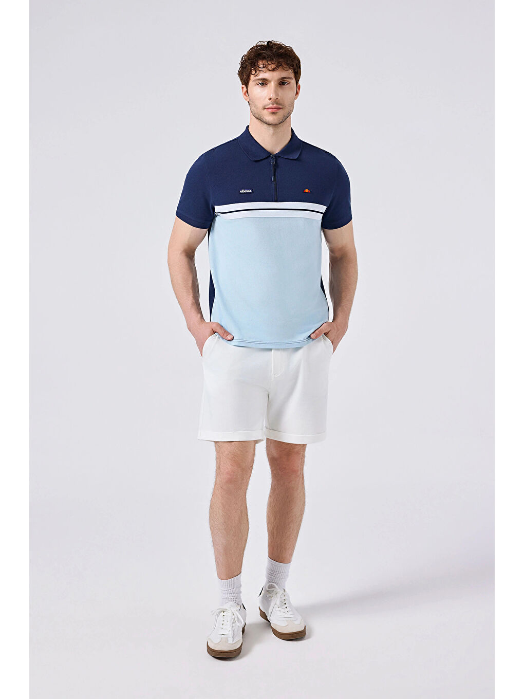 Mavi % 100 Pamuk Renk Bloklu Fermuarlı Polo Yaka T Shirt 6SM5015 BBL-2