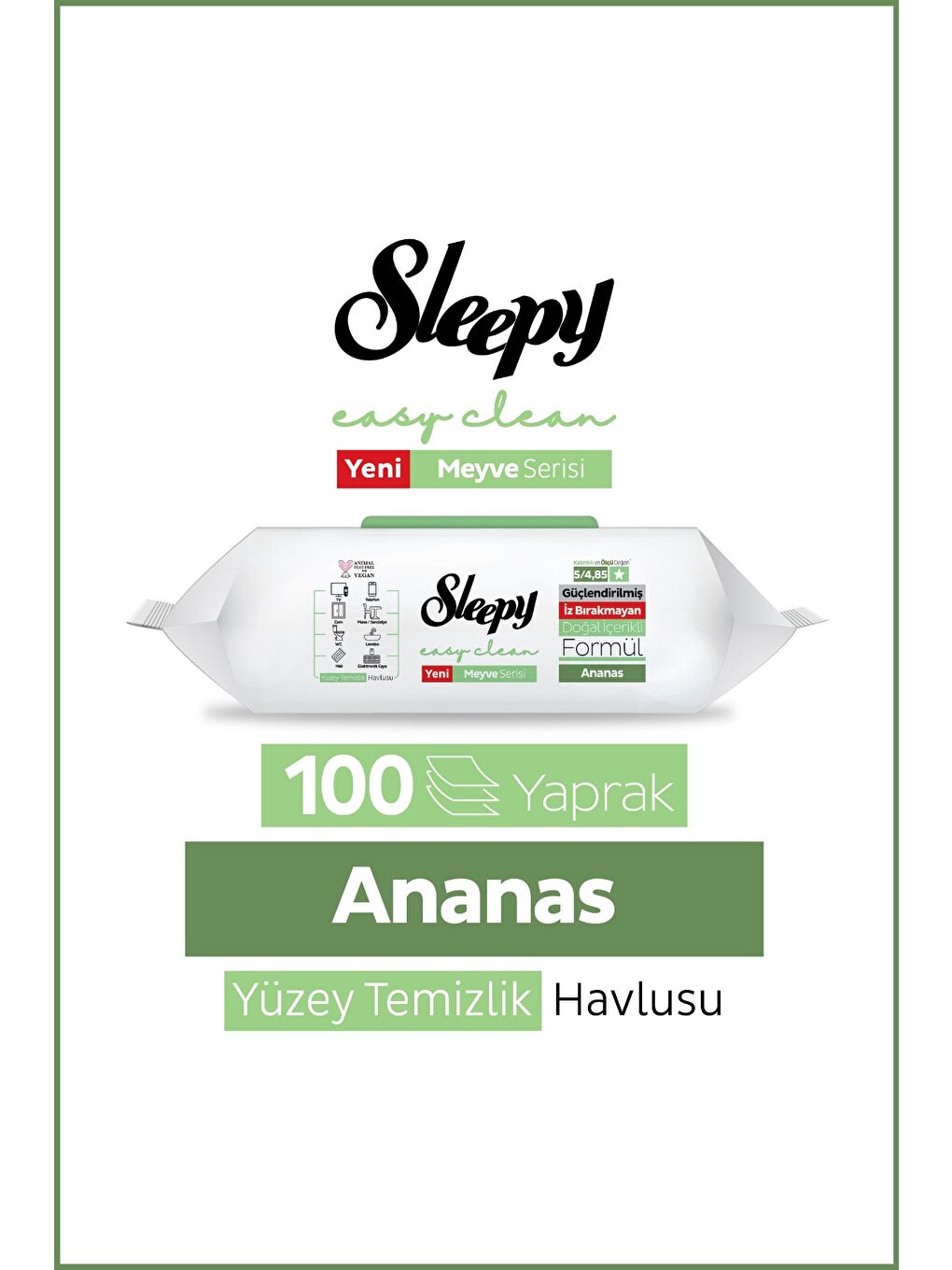 Meyve Serisi Yüzey Temizlik Havlusu Mendili Ananas 100 Yaprak