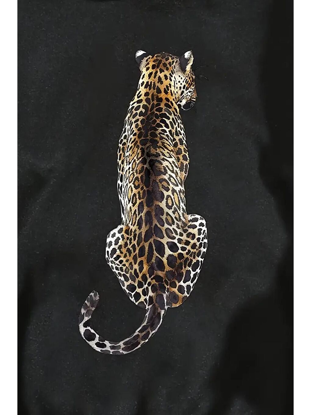 Siyah Leopar Sırt Baskılı İçi Pamuklu Unisex Sweatshirt-2