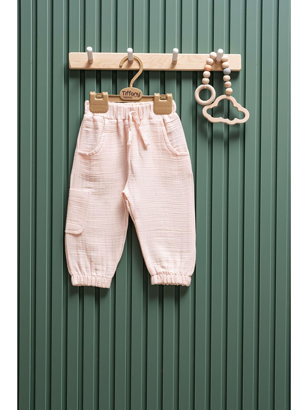 Pembe Unisex Müslin Kargo Cepli Pantolon 6 Ay 3 Yaş %100 Pamuk