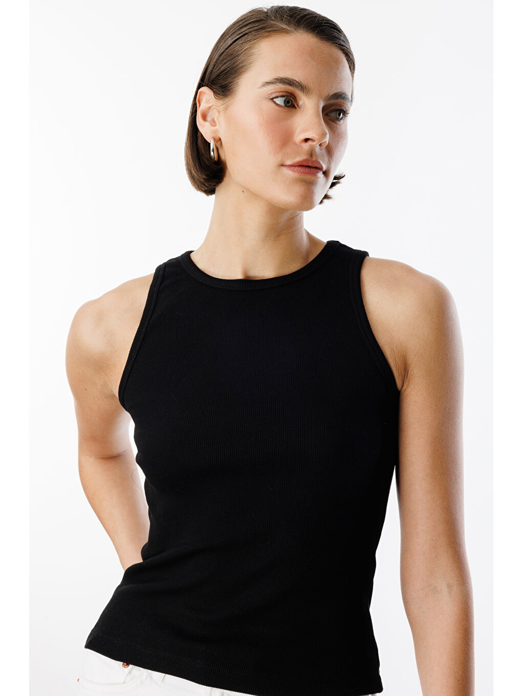 Siyah Kadın Fitilli Görünümlü Kalın Askılı Basic Atlet ATLET2-4