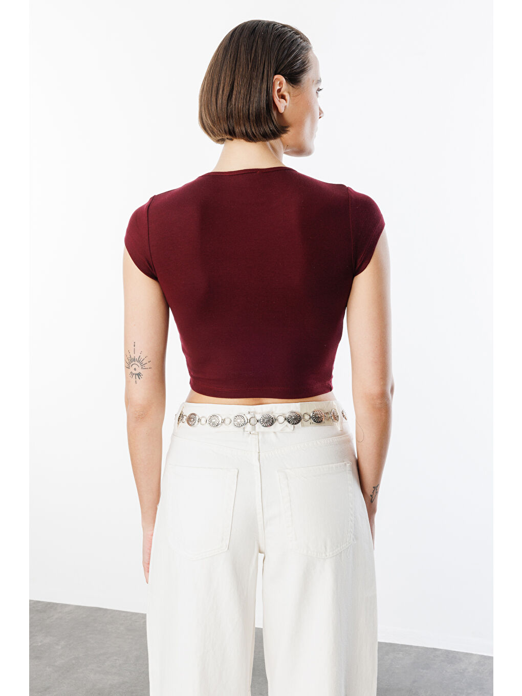 Bordo Kısa Kollu Kadın Crop T-shirt CROP-T-SHIRT-5