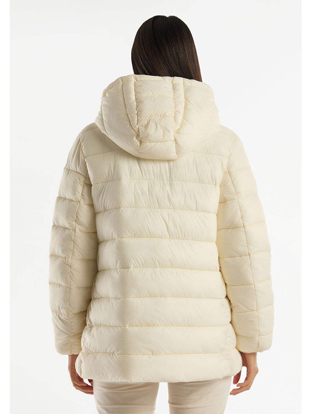 Ekru Kadın Krem  Pufa  Şişme Mont-3