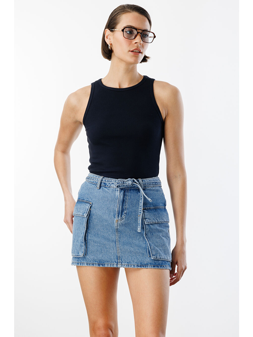 Lacivert Kadın Fitilli Görünümlü Kalın Askılı Basic Atlet ATLET2-1