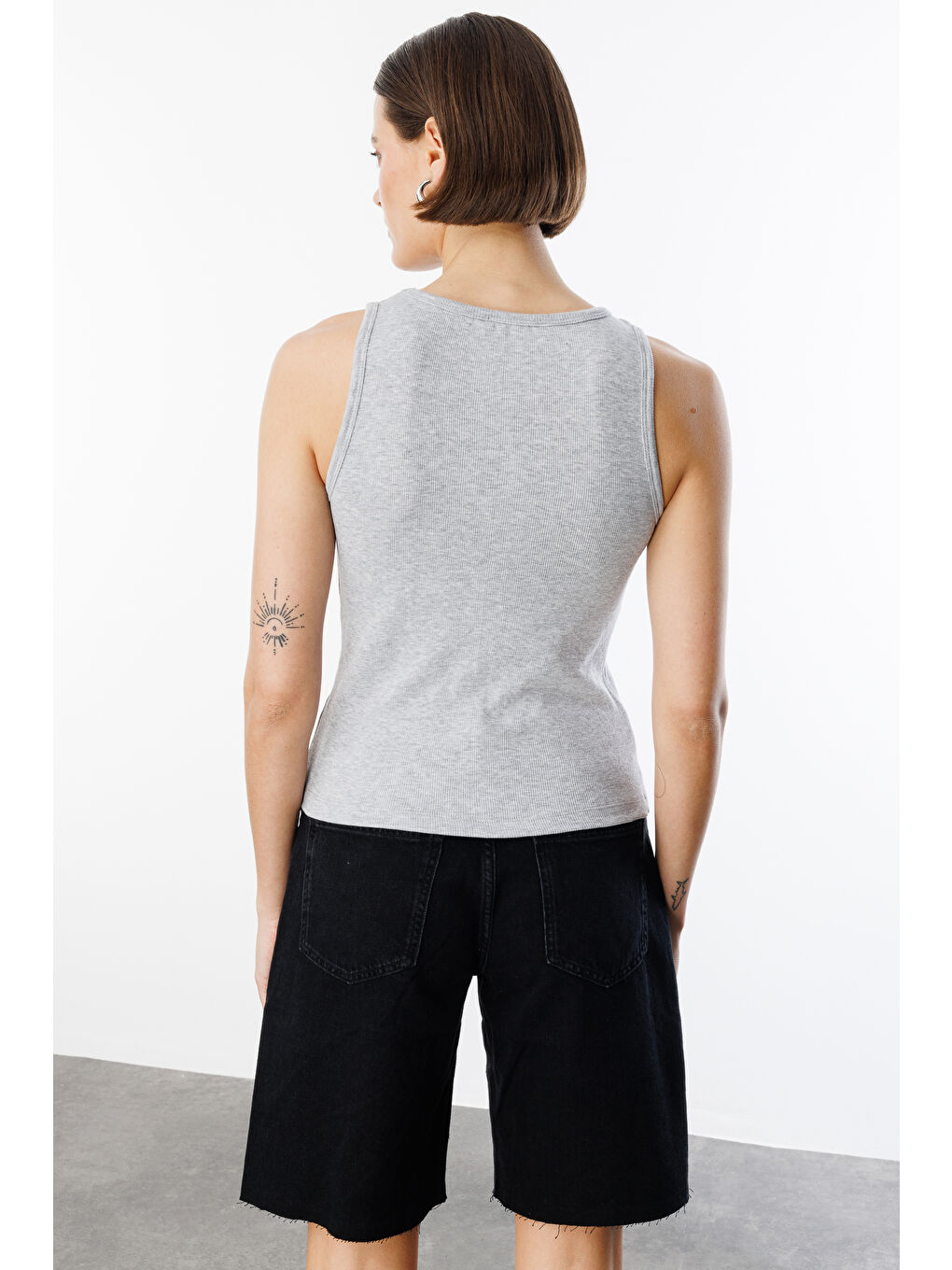 Gri Kadın Fitilli Görünümlü Kalın Askılı Basic Atlet ATLET2-4