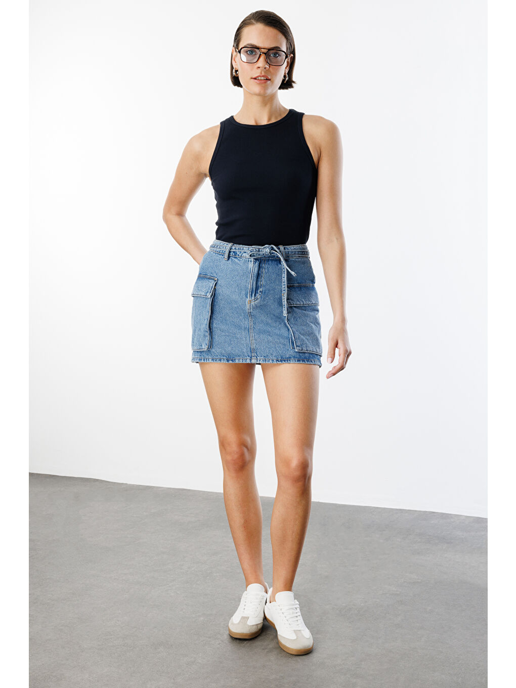 Lacivert Kadın Fitilli Görünümlü Kalın Askılı Basic Atlet ATLET2-2