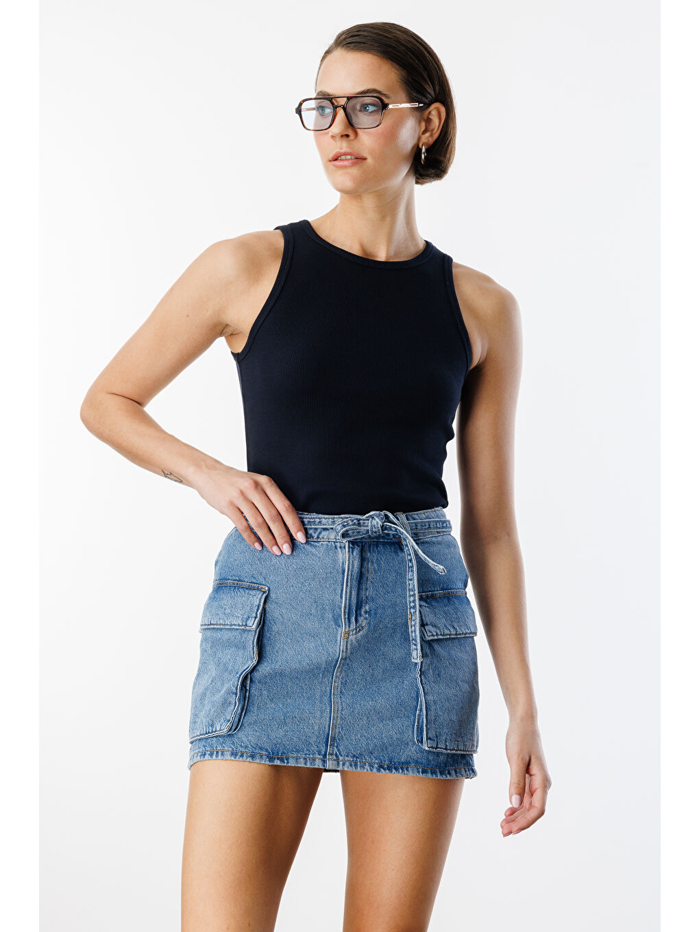 Lacivert Kadın Fitilli Görünümlü Kalın Askılı Basic Atlet ATLET2-3