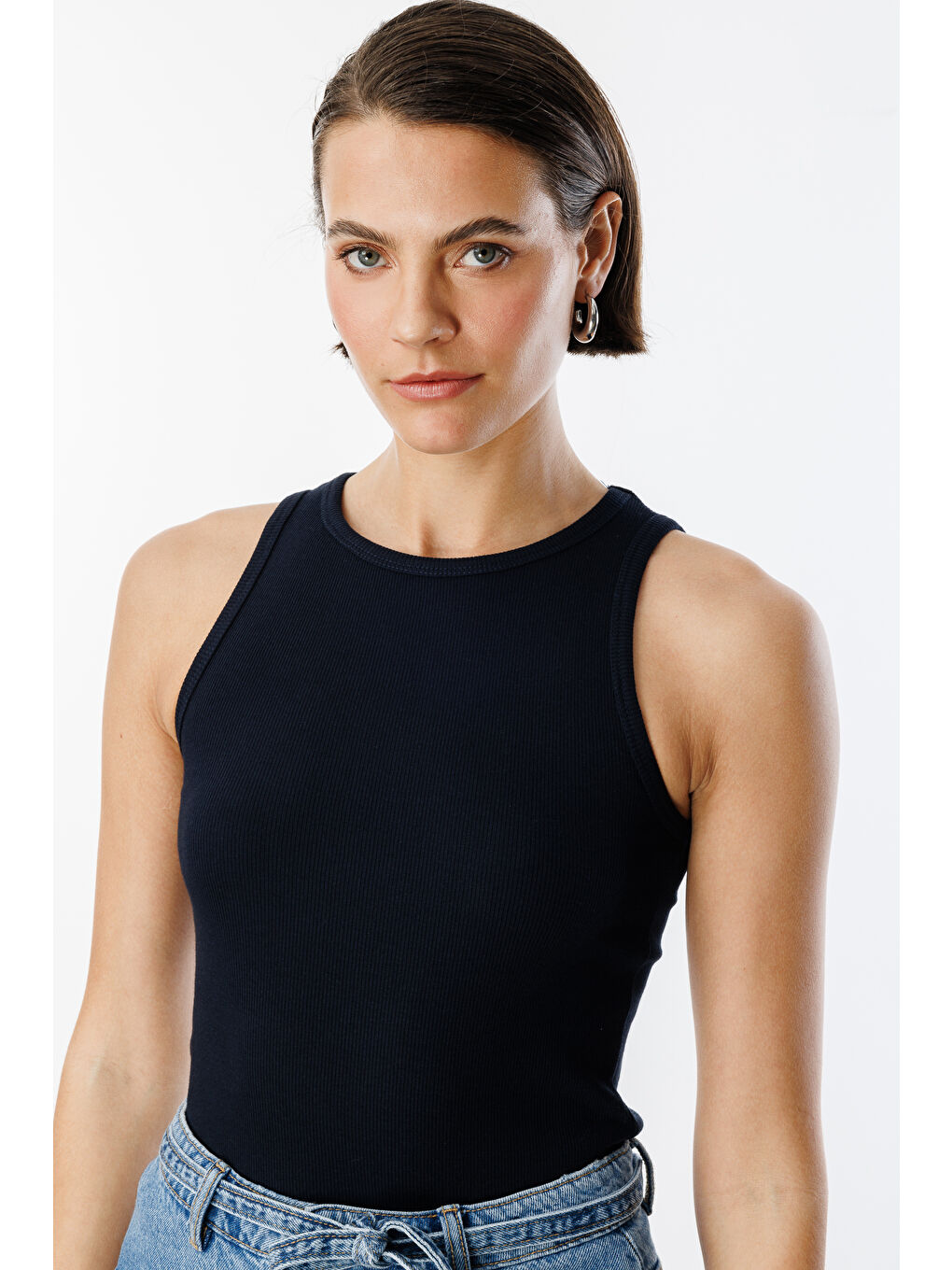 Lacivert Kadın Fitilli Görünümlü Kalın Askılı Basic Atlet ATLET2-5