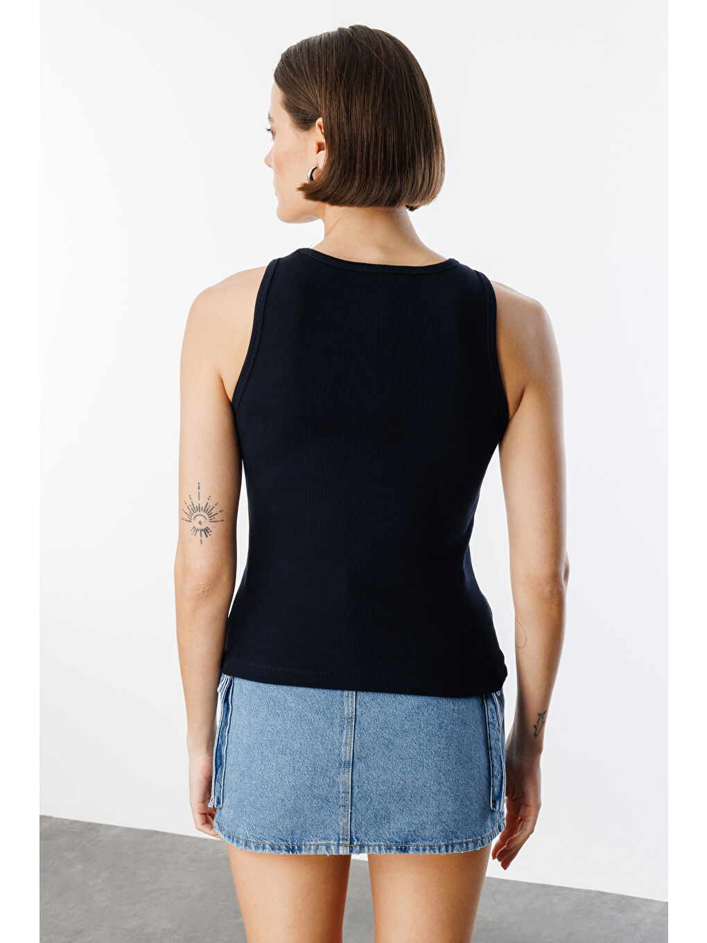 Lacivert Kadın Fitilli Görünümlü Kalın Askılı Basic Atlet ATLET2-7