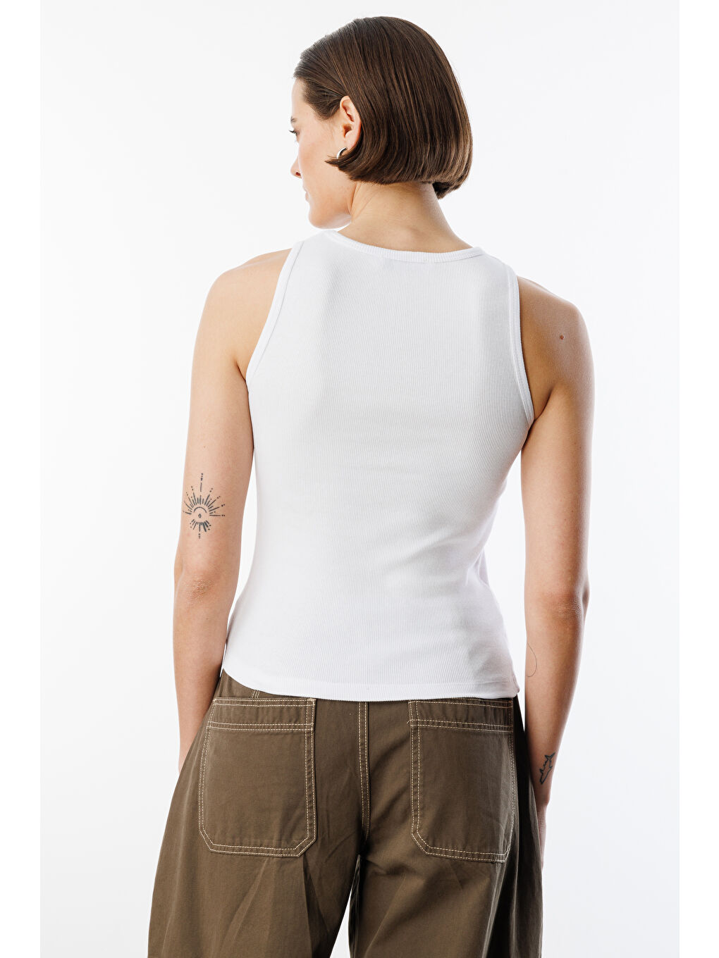 Beyaz Kadın Fitilli Görünümlü Kalın Askılı Basic Atlet ATLET2-5