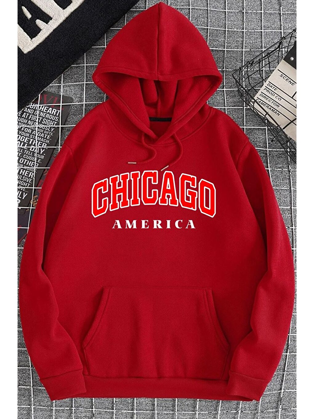 uyguntarz Kirmizi Unisex Chiago Baskılı Sweatshirt