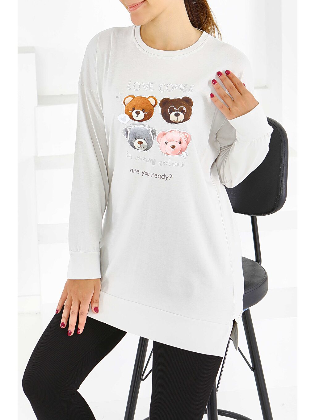 Bej Uzun Kollu Baskılı Süprem Tunik Taş - 27590