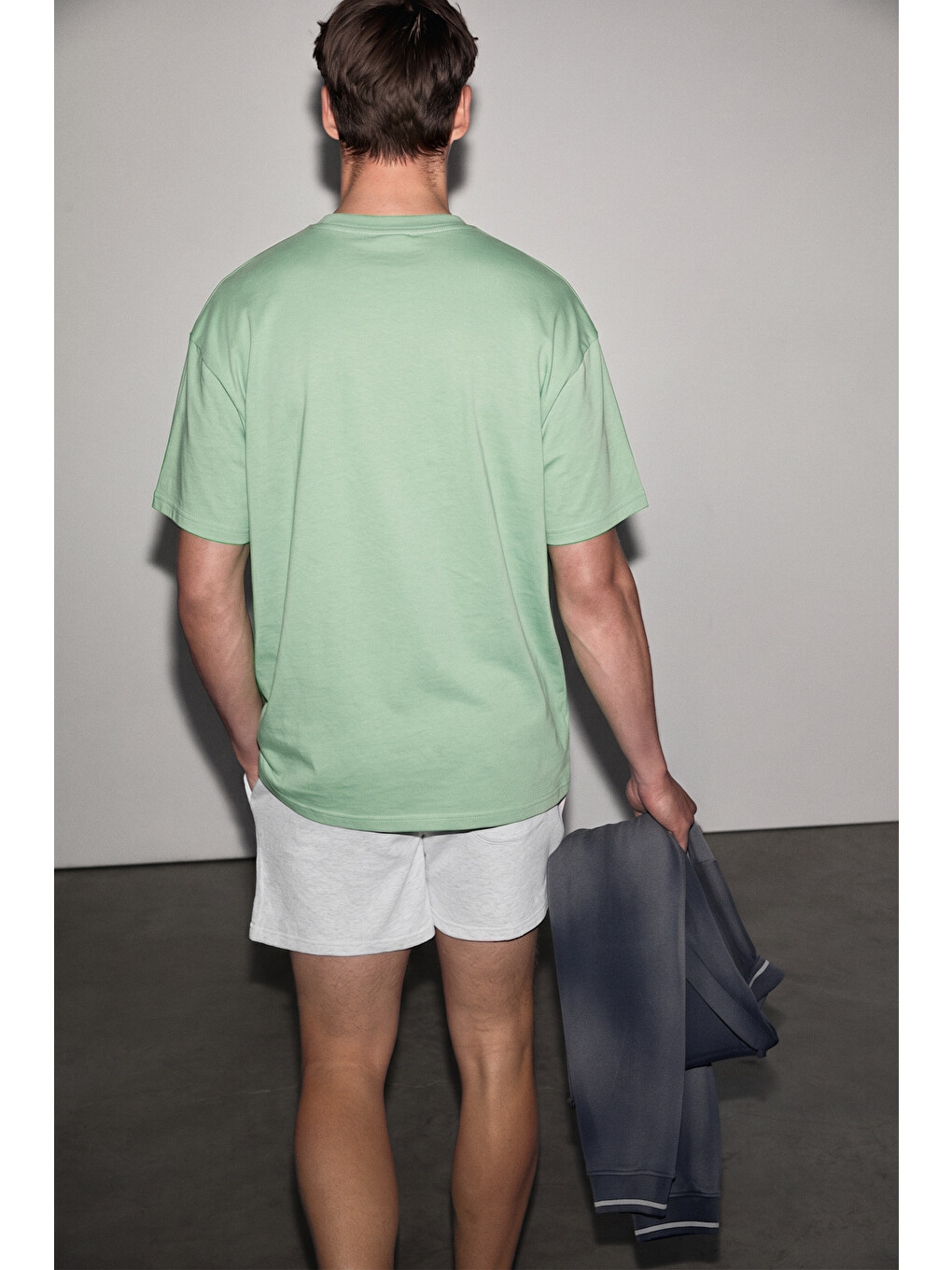 Jett Erkek Oversize Fit %100 Organik Pamuk Kalın Dokulu Bisiklet Yakalı Fıstık Yeşili T-shirt-2