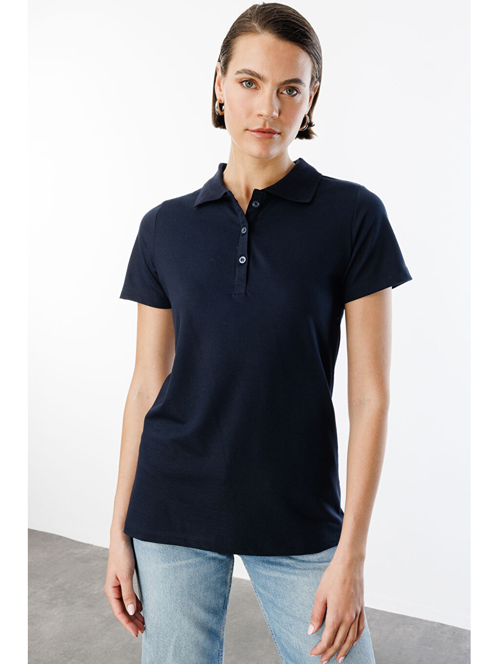 Lacivert Kadın Basic Polo Yaka Tişört KADIN-POLOYAKA