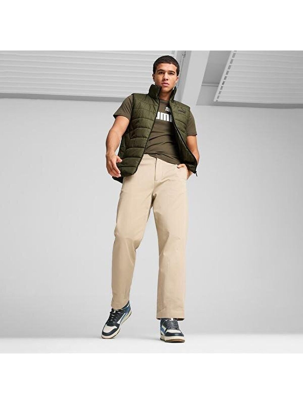 Essential Padded Erkek Haki Dik Yaka Yelek-1