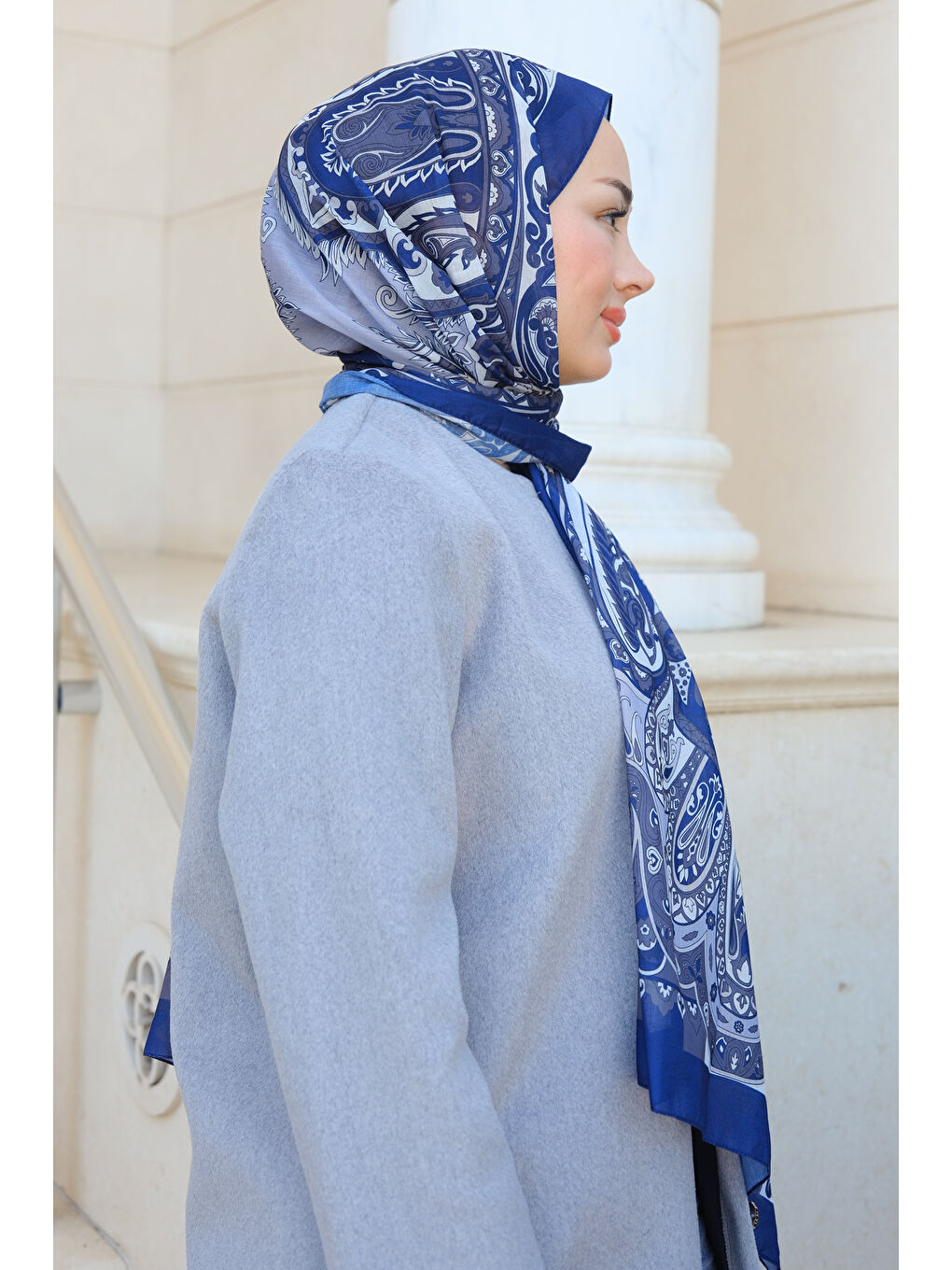 Etnik Desenli Şal Lacivert-1