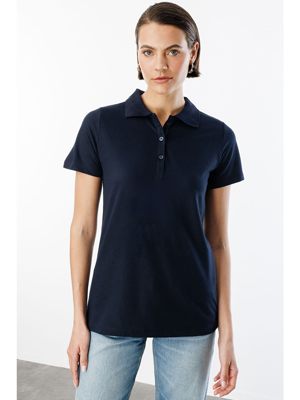 Lacivert Kadın Basic Polo Yaka Tişört KADIN-POLOYAKA-1