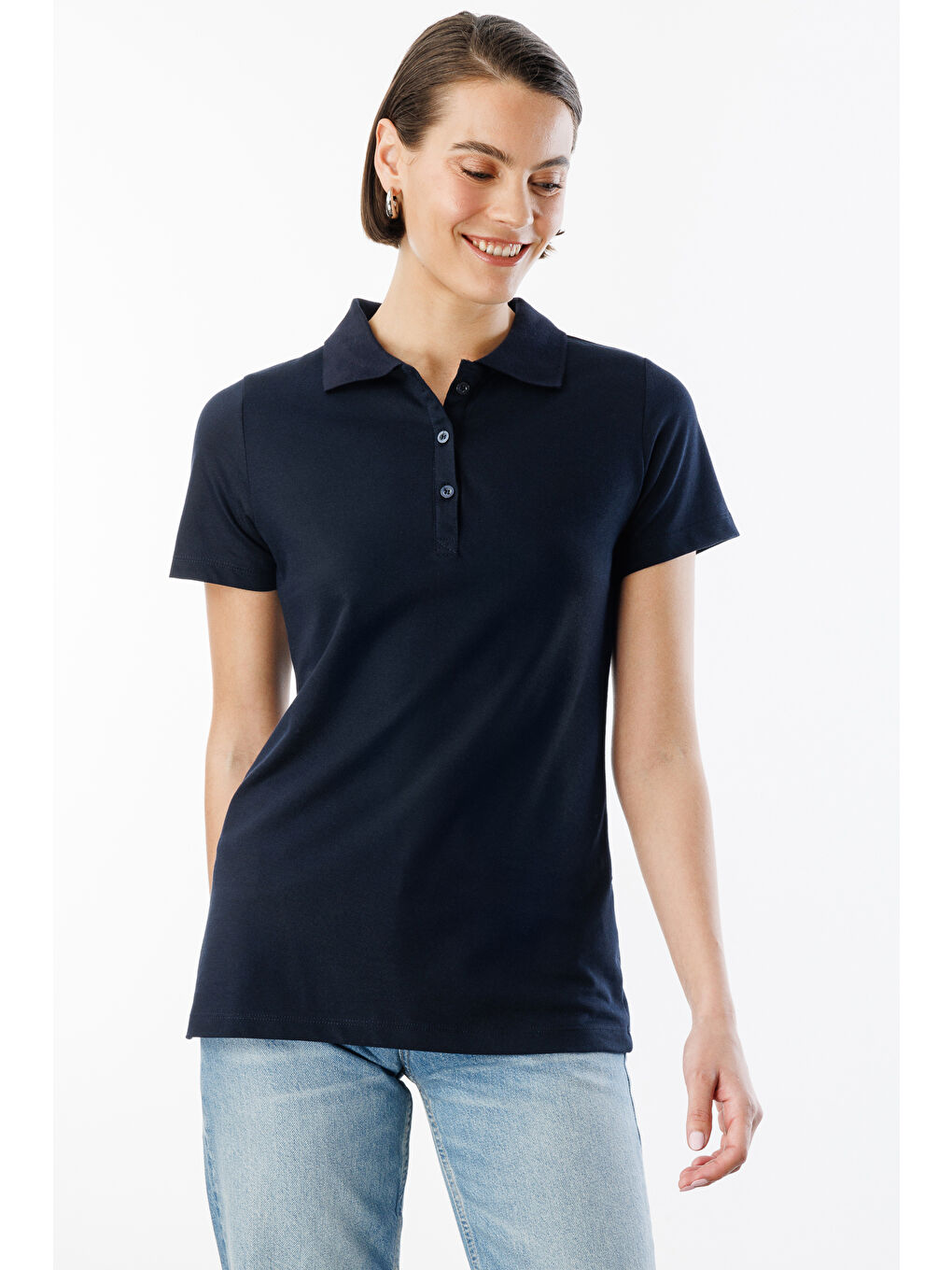 Lacivert Kadın Basic Polo Yaka Tişört KADIN-POLOYAKA-2