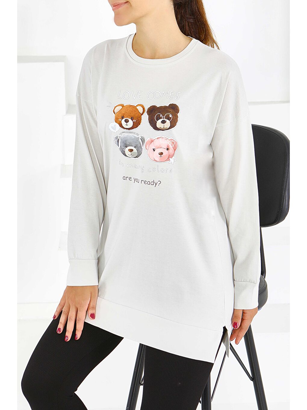 Bej Uzun Kollu Baskılı Süprem Tunik Taş - 27590-2