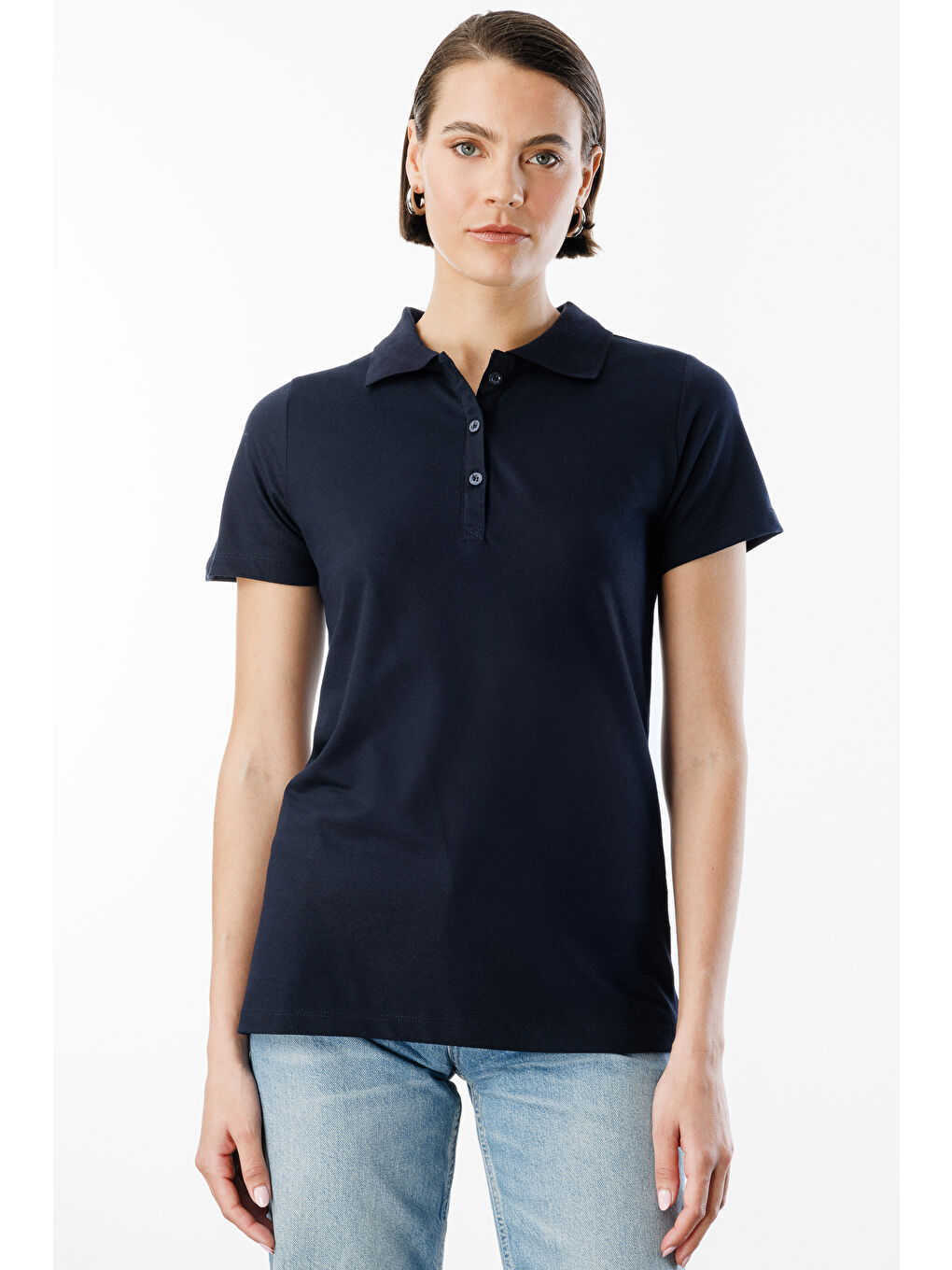 Lacivert Kadın Basic Polo Yaka Tişört KADIN-POLOYAKA-3