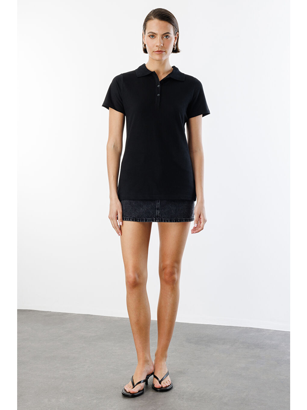 Siyah Kadın Basic Polo Yaka Tişört KADIN-POLOYAKA-2
