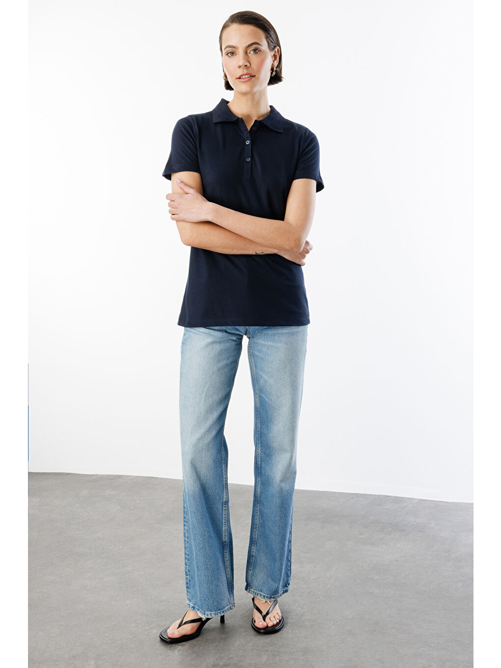 Lacivert Kadın Basic Polo Yaka Tişört KADIN-POLOYAKA-4