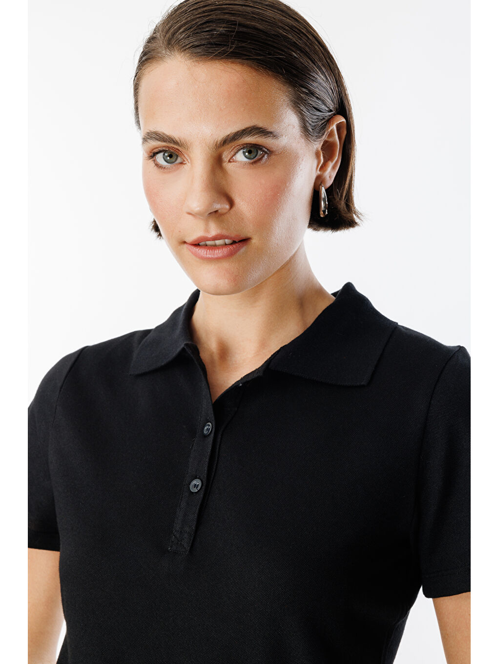 Siyah Kadın Basic Polo Yaka Tişört KADIN-POLOYAKA-4