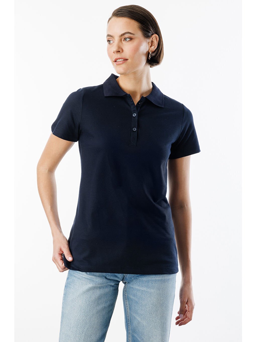 Lacivert Kadın Basic Polo Yaka Tişört KADIN-POLOYAKA-5
