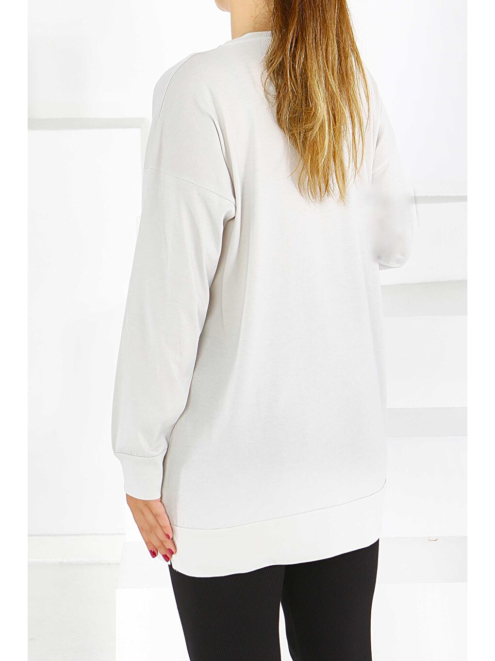 Bej Uzun Kollu Baskılı Süprem Tunik Taş - 27590-3