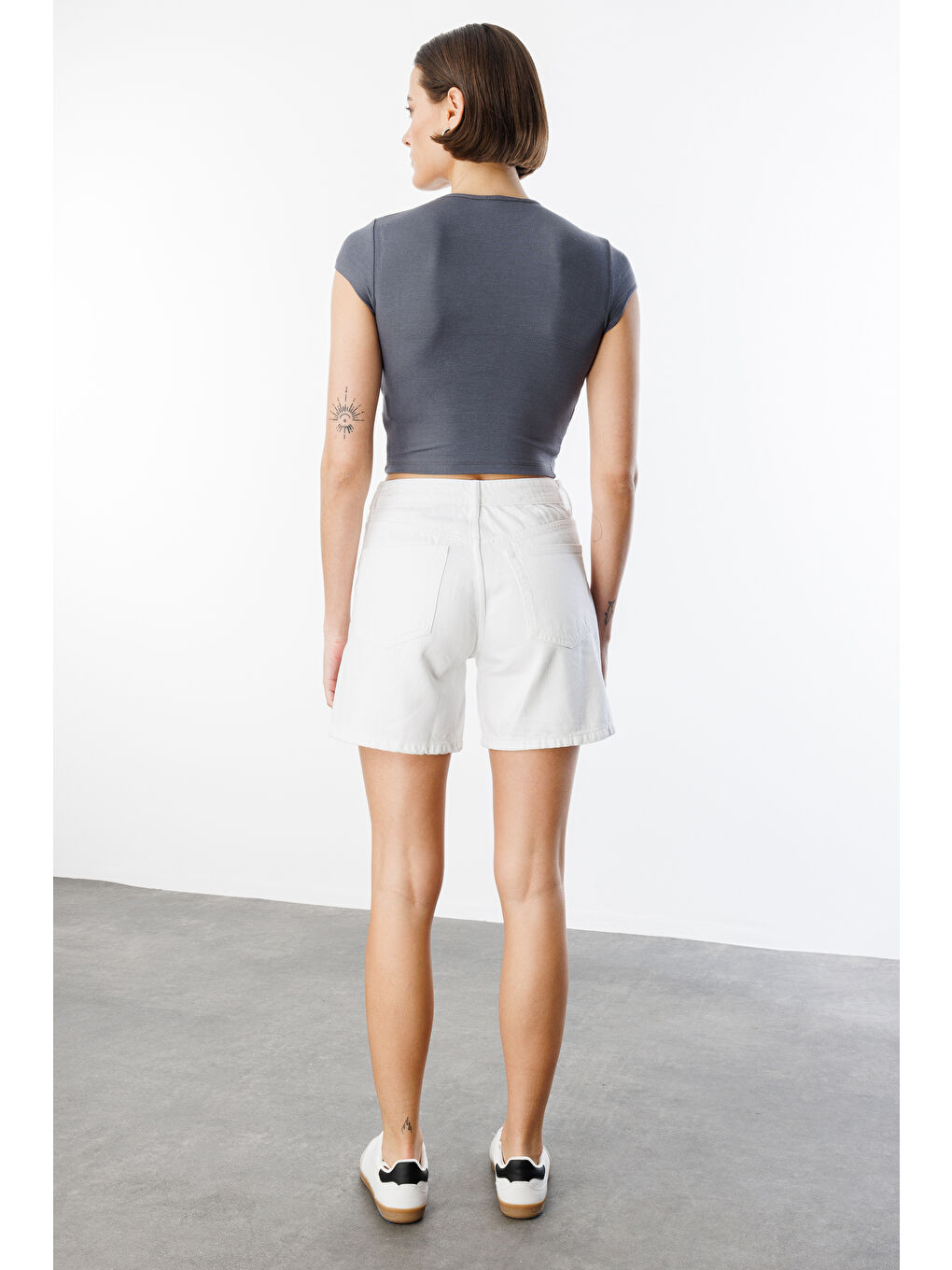 Gri Kısa Kollu Kadın Crop T-shirt CROP-T-SHIRT-6