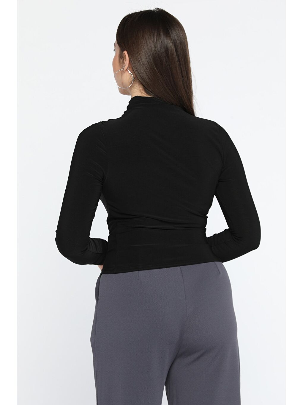 Siyah Kadın Bel Ve Omuz Drapeli Bluz-2