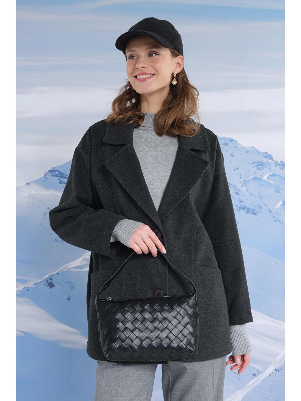 Geniş Yaka Kaşe Kaban Antrasit-1