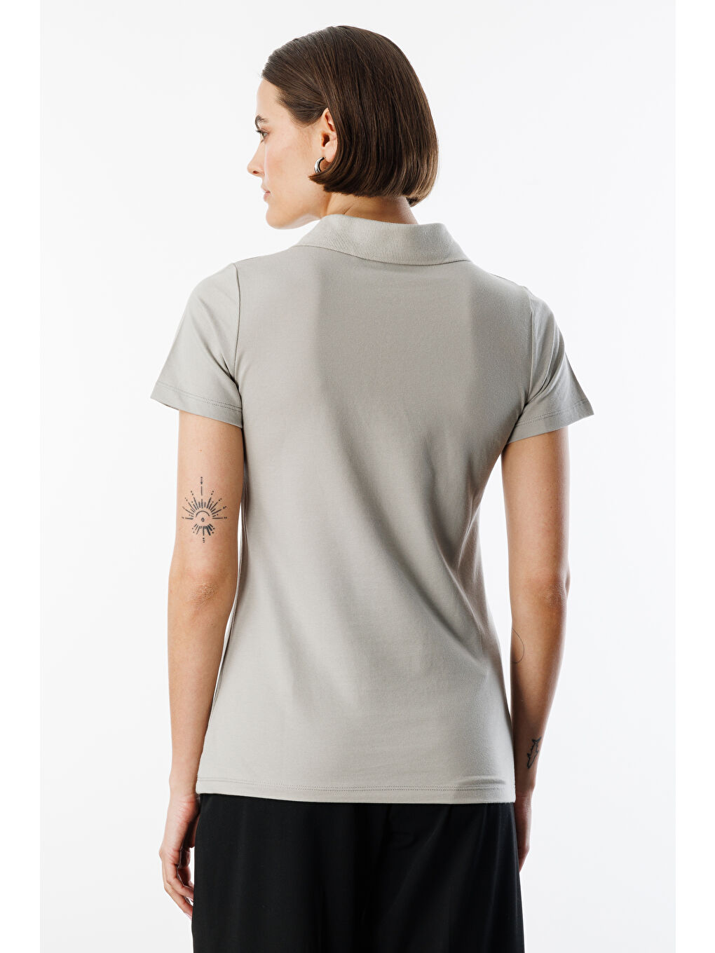 Gri Kadın Basic Polo Yaka Tişört KADIN-POLOYAKA-3