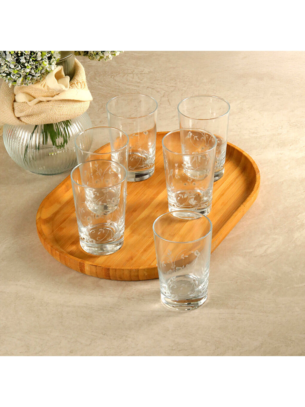 Ekru Cam Taşlı 6 lı Su Bardağı 11187-1