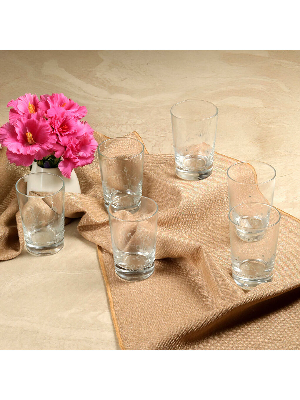 Ekru Cam Taşlı 6 lı Su Bardağı 11187-2