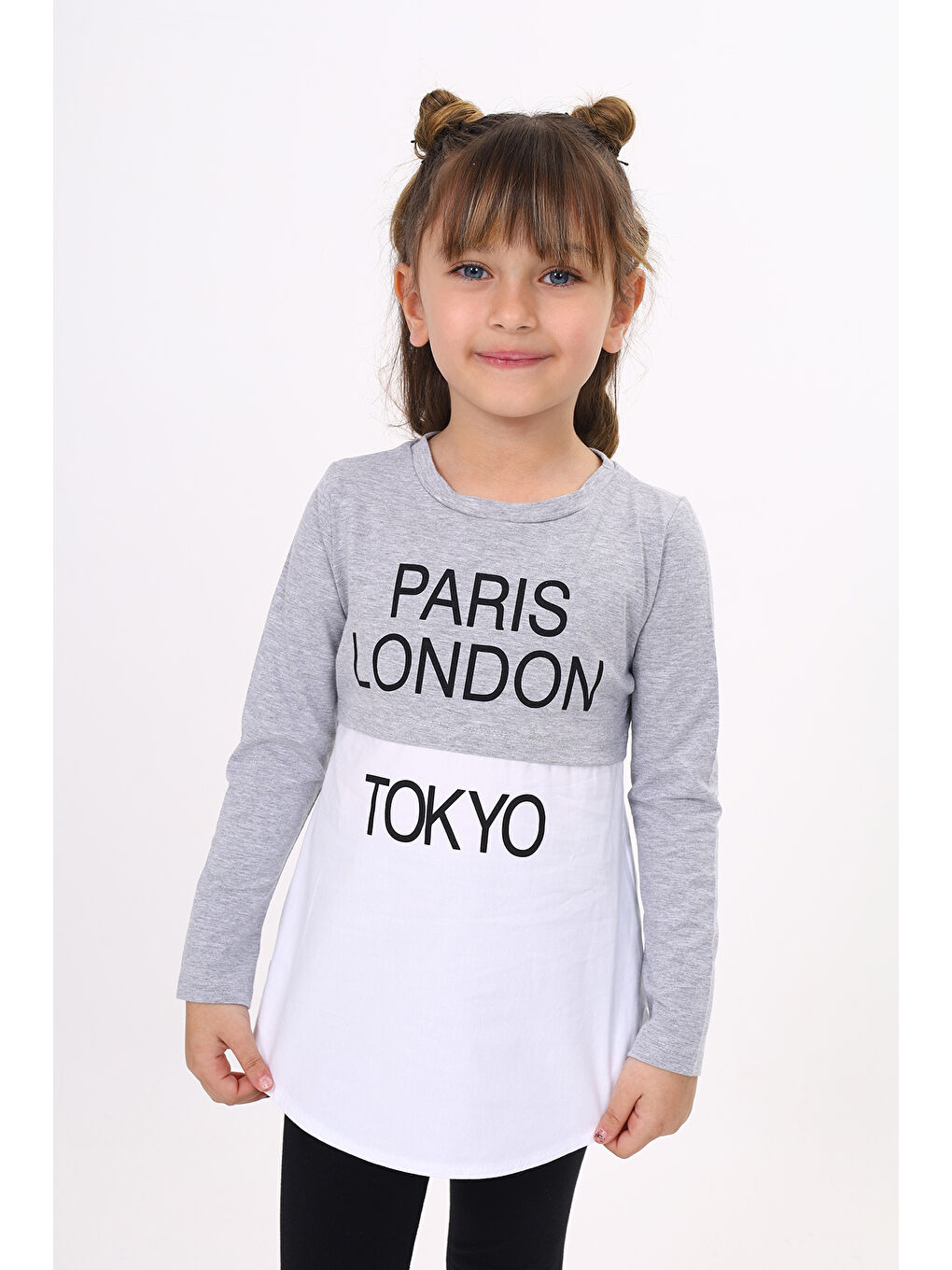 Gri Kız Çocuk Paris London Baskılı T-Shirt