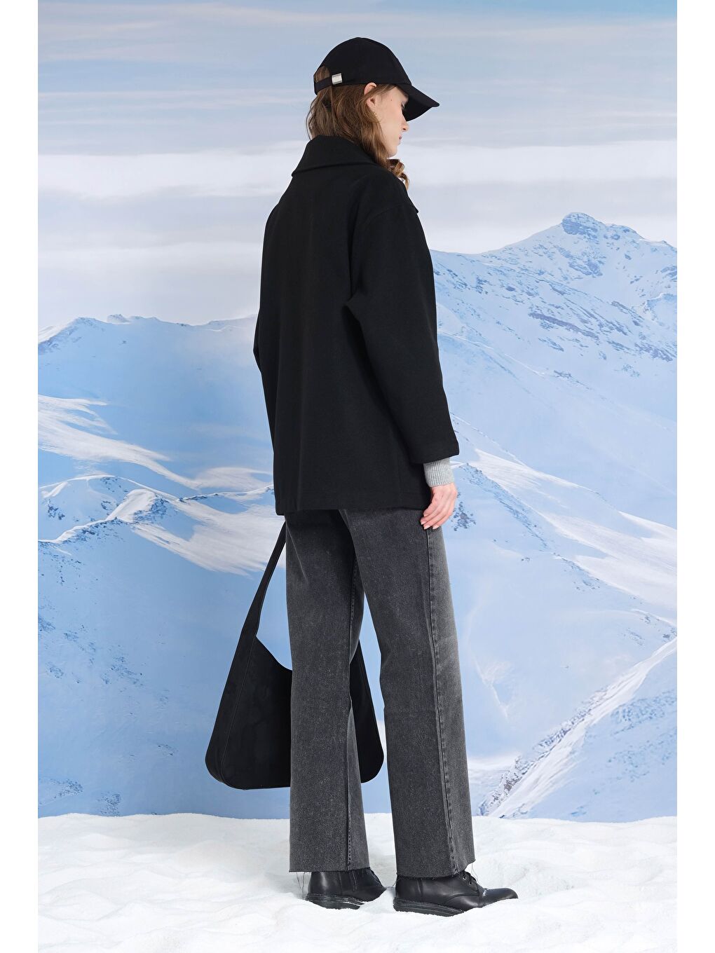 Geniş Yaka Kaşe Kaban Siyah-2