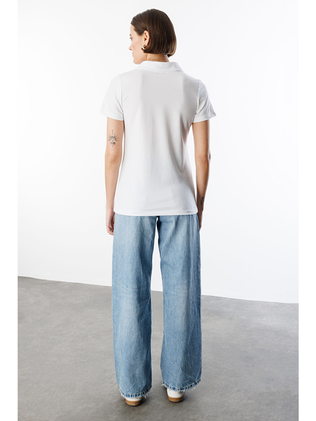 Beyaz Kadın Basic Polo Yaka Tişört KADIN-POLOYAKA-3