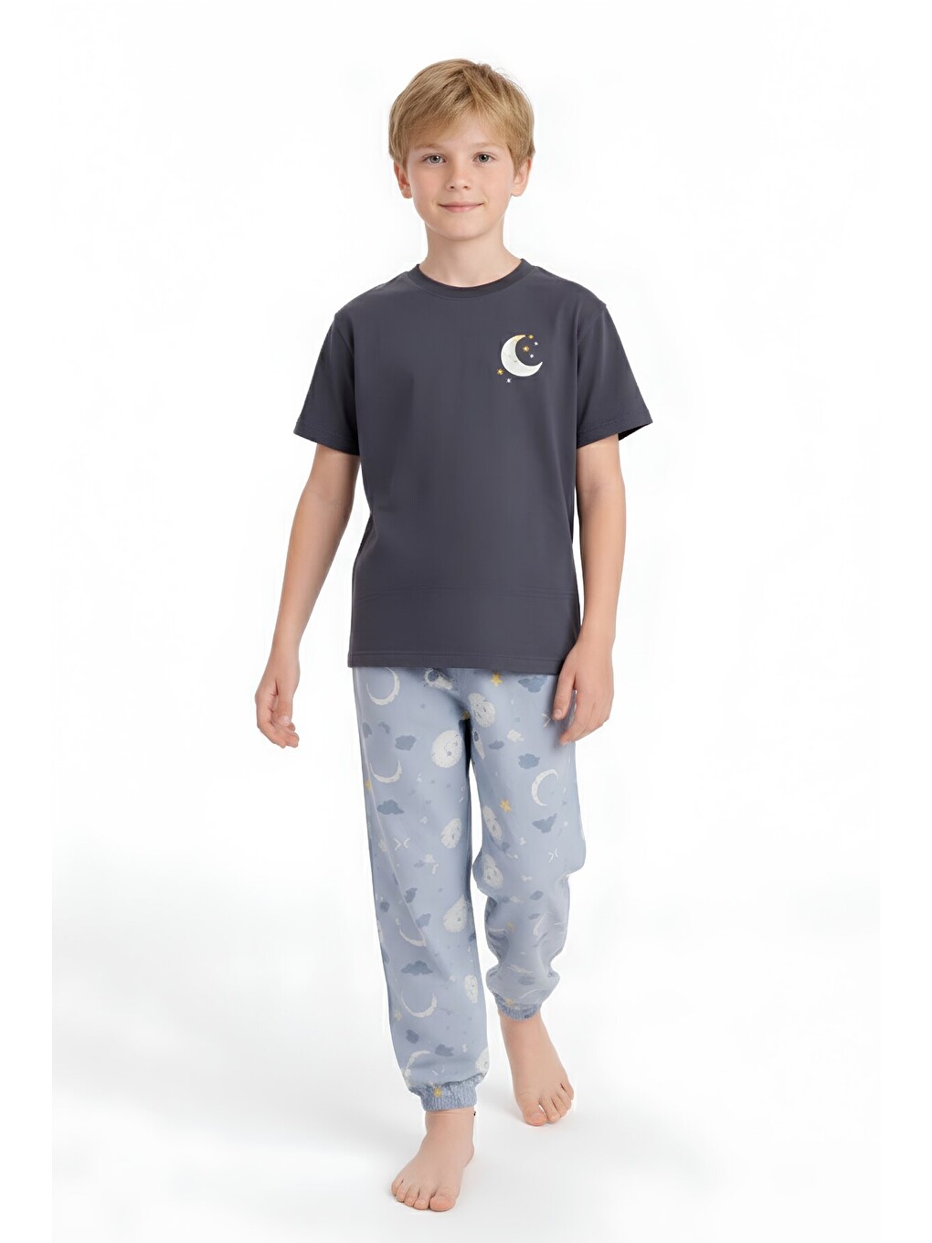 Antrasit Erkek Çocuk %100 Pamuk Kumaş Pijama Takımı 8-13 Yaş 12712ıs-1