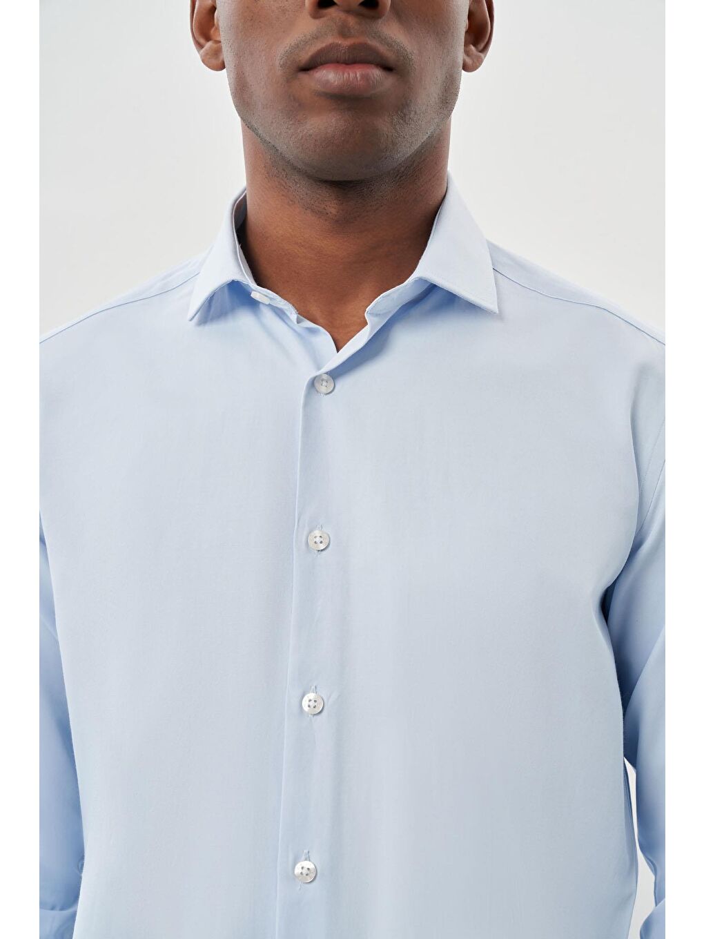 Koyu Mavi Uzun Kol Düz Yarım İtalyan Yaka Cepsiz Pamuklu Classic Slim Fit Gömlek 1004245268-3