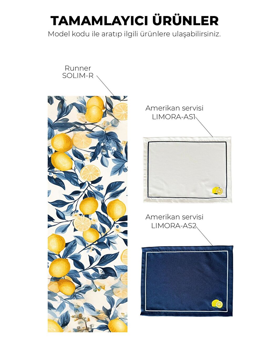 Lacivert Limora Nakışlı Minimal Limon Çerçeveli 1 Adet Amerikan Servis 45x35 cm - Beyaz-4