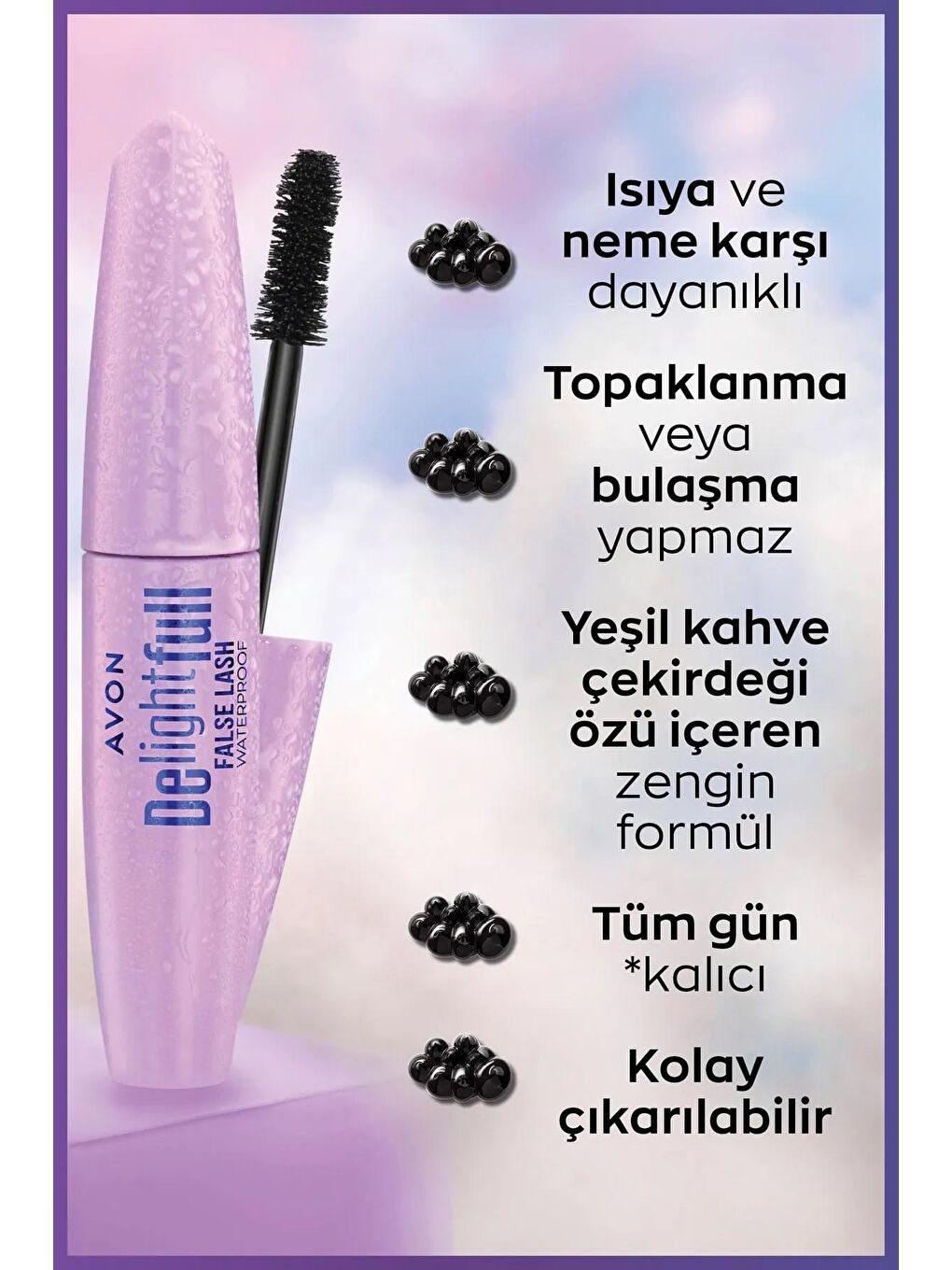 AVON Renksiz Delightful False Lash Suya Dayanıklı Maskara Blackest Black 3'lü Set 10 ml - 5