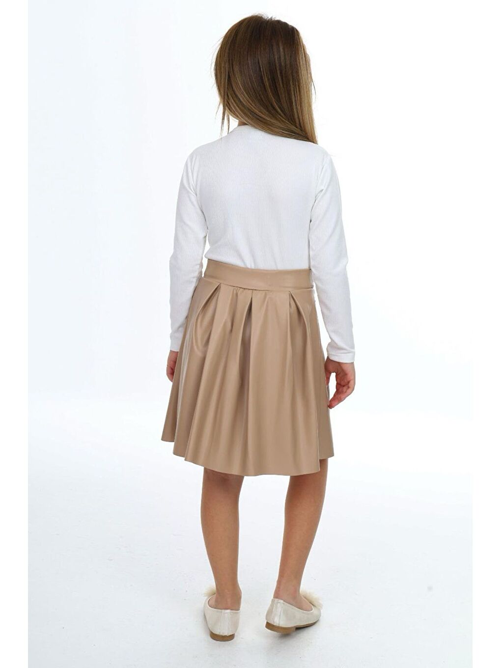 Beyaz Deri Etek Kombini Kız Çocuk Takımı-3